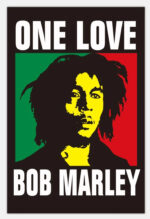Drapeau Bob Marley quatre couleurs, « One love ».