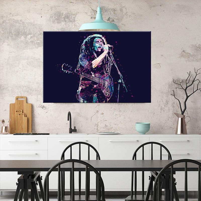 Peinture sur toile imprimé Bob Marley en concert.
