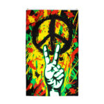 Drapeau coloré avec symbole « peace and love ».