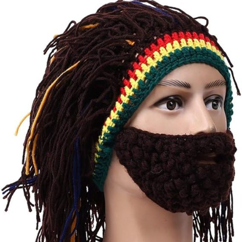 Déguisement perruque rasta avec barbe, sur tête mannequin.