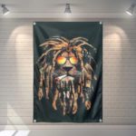 Grande affiche drapeau imprimé lion rasta