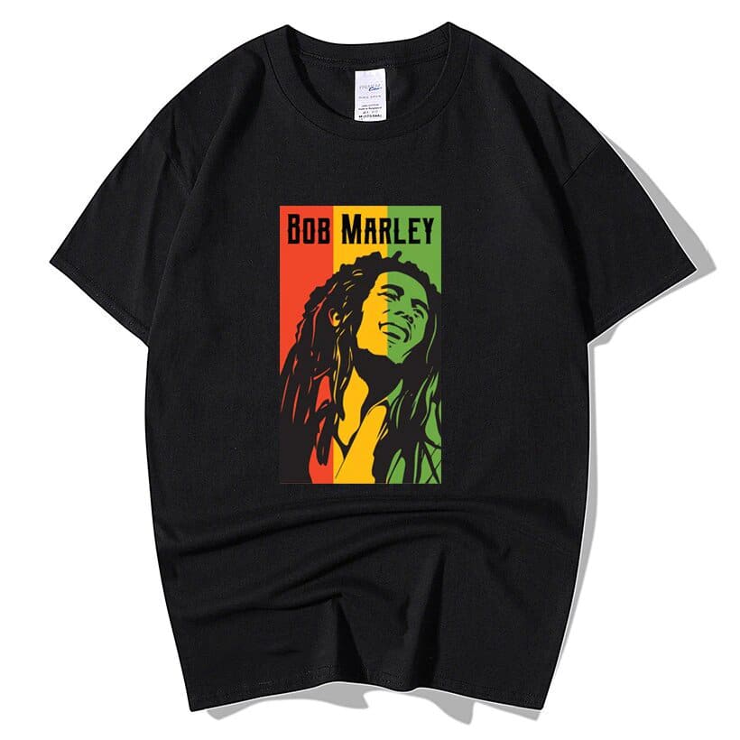 T-Shirt noir imprimé Bob Marley.