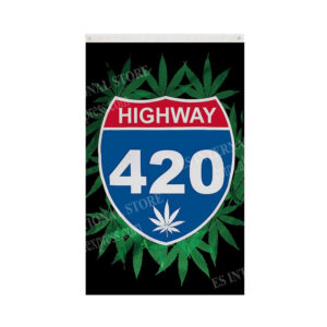 Drapeau illustré avec écusson rasta « highway 420″
