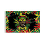 Drapeau rasta en 4 couleurs avec les symboles du reggae.