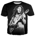 T-shirt noir imprimé Bob Marley qui chante.