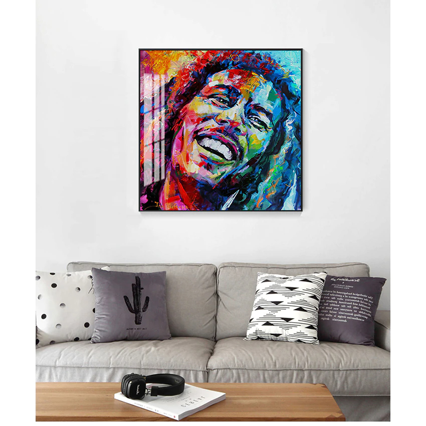 Un joli portrait de Bob Marley sur toile.