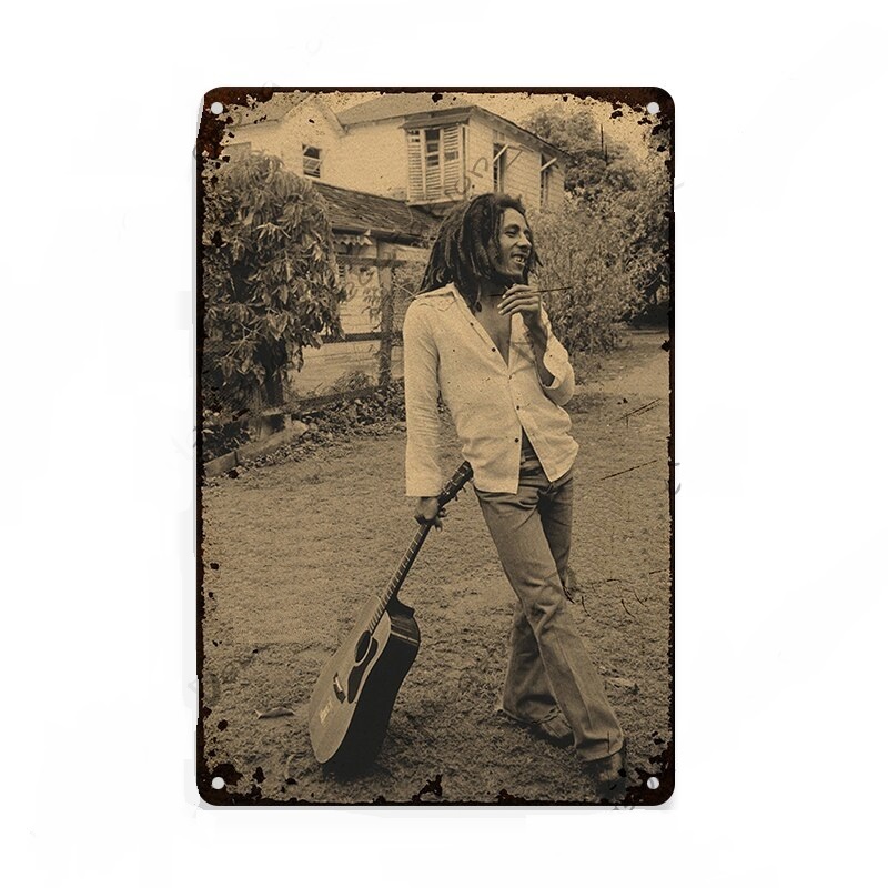 Affiche rouillé en métal, imprimé Bob Marley.