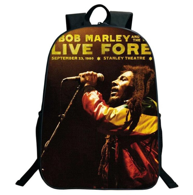 Sac à dos noir imprimé Bob Marley live forever