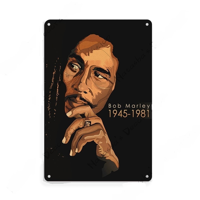 Affiche en métal imprimé Bob Marley 1945-1981.
