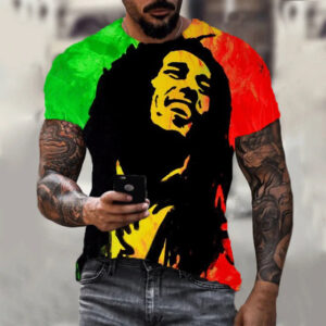 T-shirt imprimé Bob Marley couleur rasta.