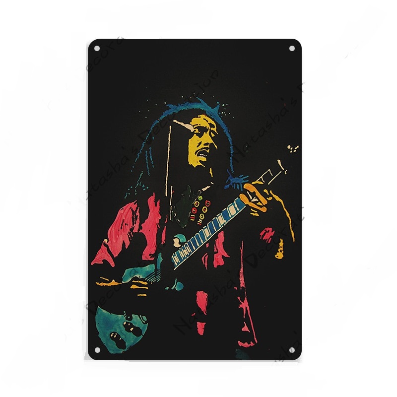 Affiche en métal, imprimé Bob Marley avec sa guitare.