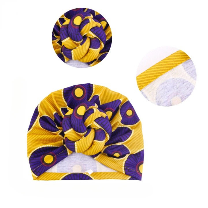 Grand Foulard Cheveux Ankara - Tissu Africain Imprimé Bleu - Multicolore - 100% Coton