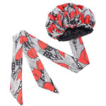 Foulard Africain Style Bonnet en Satin avec Motif Imprimé sur fond blanc