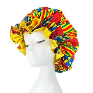 Bonnet Africain Coloré Réversible mis sur un mannequin sur fond blanc