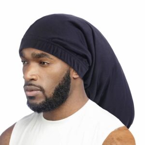 Bonnet Locks Élastique pour Cheveux Tressés noir porté par un homme de profil et sur fond blanc