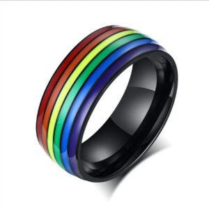 Bague Rasta Arc-en-Ciel Raffinée noire sur fond blanc