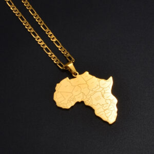 Collier Africain avec Pendentif Carte d'Afrique sur fond noir