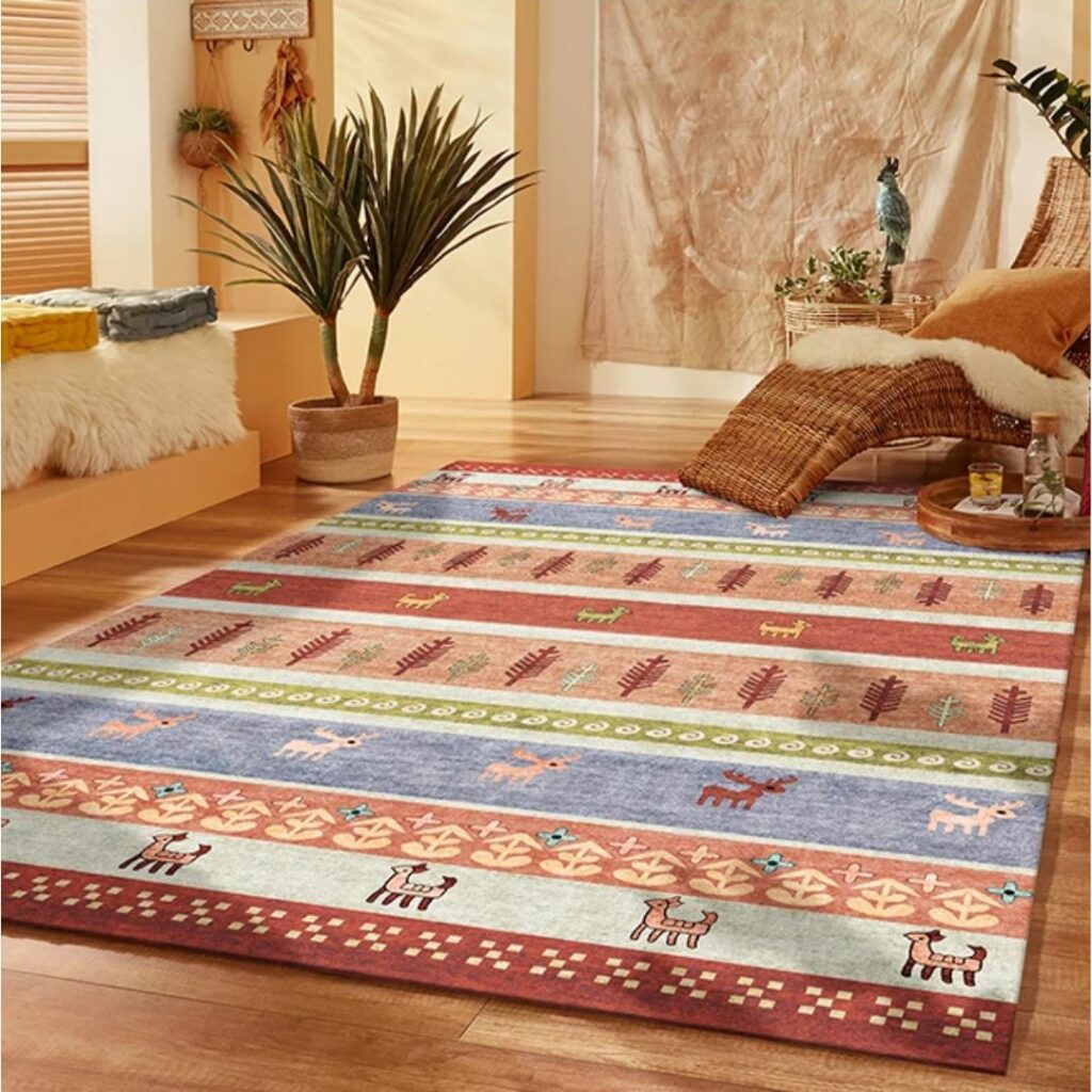 Déco Ethnique Tapis Rectangulaire et Multicolore